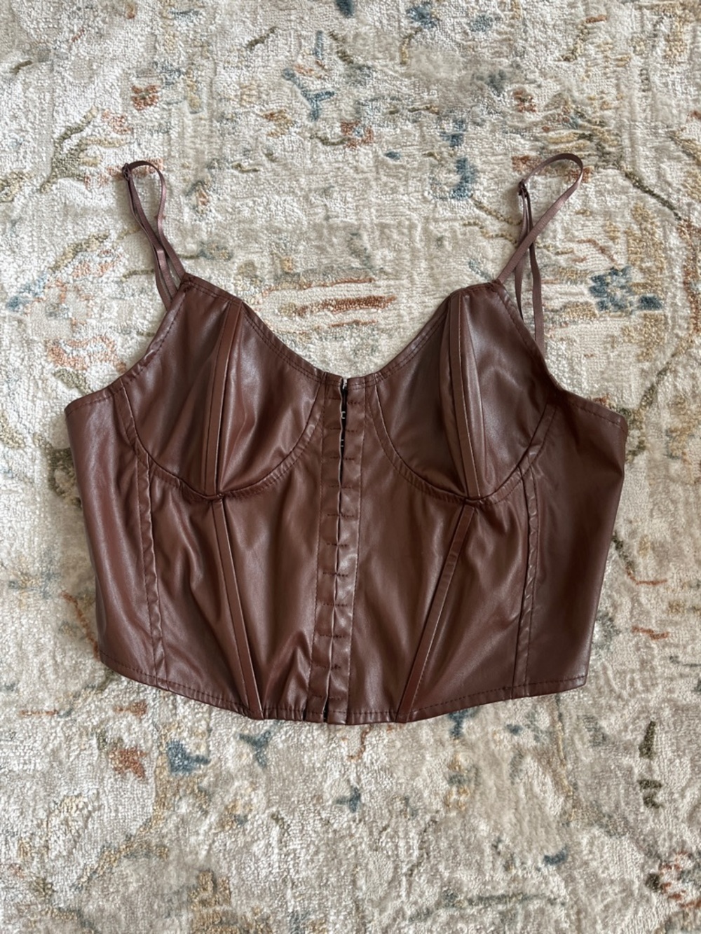 SHEIN Brown Faux Leather Bustier Cami